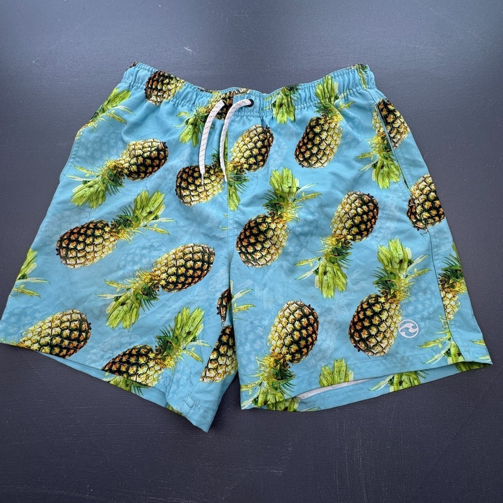 Ocean Current Mens Large Blue Pineapple Swim Trunks Drawstring Board Shorts Surf